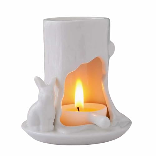 Ceramic Essential Oil Burner Wax Melt Burners,Aromatherapy Aroma Burner,Ceramic Tea Light Candle Holder,Oil Diffuser for Home Bedroom Decor,4.5 Inches,White Rabbit,1 Piece