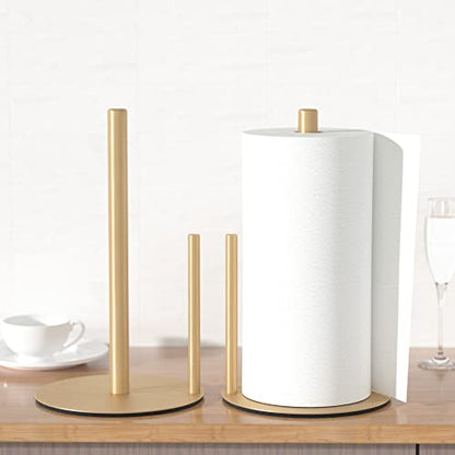 Paper Towel Holder Gold Stainless Steel Kitchen Countertop Roll Organizer | Standing Paper Towel Holders Roll Dispenser Simple Gold Weighted Base - color: Gold