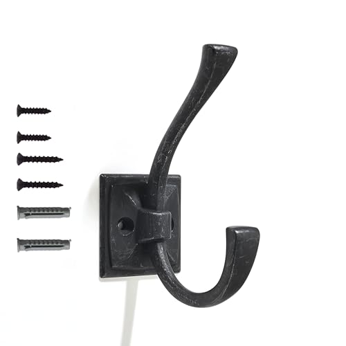 Vintage Wall Hooks,5 Pack Rustic Coat Hooks Hardware Towel Hooks for Hanging Coats Antique Black Iron Robe Hooks Wall Mounted with Screws for Key, Towel, Bags, Cup. - color: Black Iron