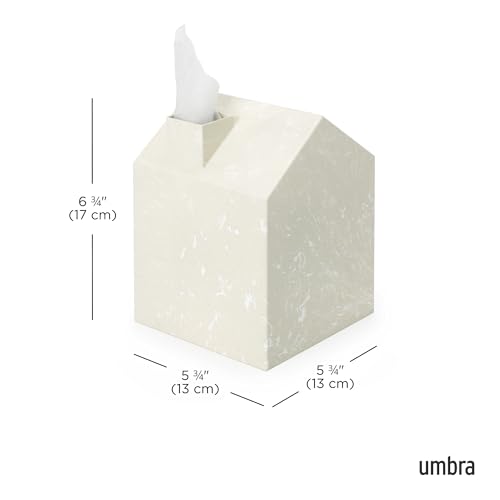 Umbra Casa Tissue Box Cover â€“ Modern House-Shaped Tissue Box Holder for Standard Square Boutique Tissue Boxes,Ocean Materials® Plastic, Bathroom & Home Décor, Ocean Sand | Easy wipe clean, fits standard cube, bathroom and bedroom, low carbon footprint -