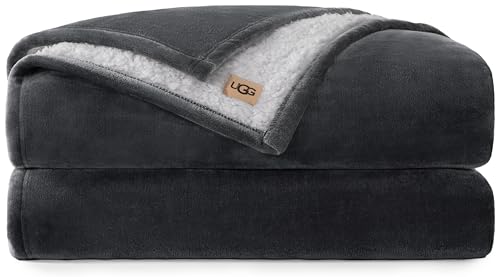 UGG Nita Queen Blanket, Reversible Plush Fleece, 90" x 90", Gray | Fits Queen & Full Size Beds, UGG Fluff Plush Face, Smooth UGG Fluff Reverse, OEKO-TEX Compliant, Warm & Cozy, Oversized - color: Grey, size: Full/Queen