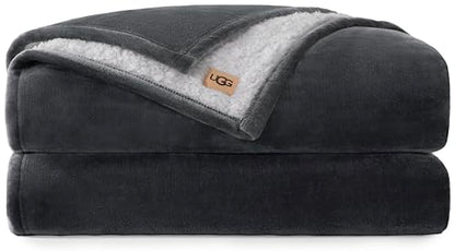 UGG Nita Queen Blanket, Reversible Plush Fleece, 90" x 90", Gray | Fits Queen & Full Size Beds, UGG Fluff Plush Face, Smooth UGG Fluff Reverse, OEKO-TEX Compliant, Warm & Cozy, Oversized - color: Grey, size: Full/Queen