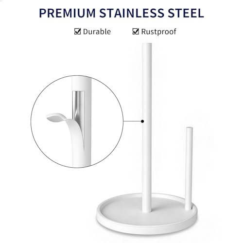 Jesginboo Paper Towel Holder Countertop, White Kitchen Paper Towels Holder, Paper Roll Holder with Weighted Base - color: White