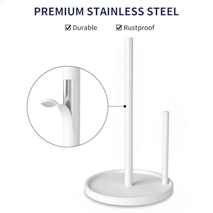 Jesginboo Paper Towel Holder Countertop, White Kitchen Paper Towels Holder, Paper Roll Holder with Weighted Base - color: White