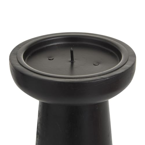 Deco 79 Mango Wood Decorative Candle Holder Pillar Candle Stand, Set of 3 Candlestick Holder 10", 6", 8" H, Black