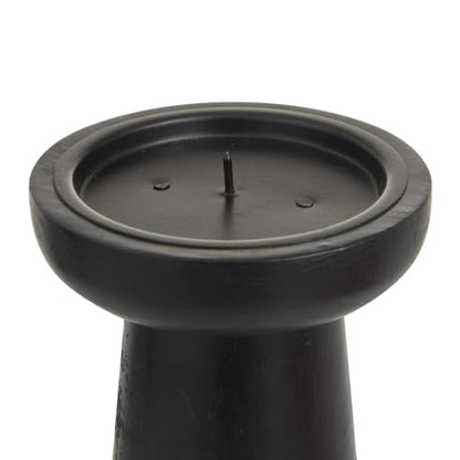 Deco 79 Mango Wood Decorative Candle Holder Pillar Candle Stand, Set of 3 Candlestick Holder 10", 6", 8" H, Black