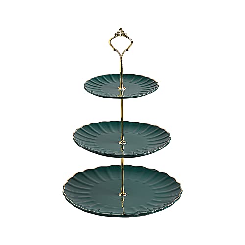 Sweejar 3 Tier Ceramic Cake Stand Wedding, Dessert Cupcake Stand for Tea Party Serving Platter (Jade) - color: Jade