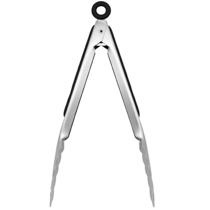 9-inch Stainless Steel Kitchen Tongs with Locking, Metal Food Tongs Non-Slip Grip (9") - size: 9"