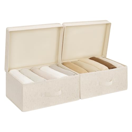 StorageWorks Storage Bins with Lid, Decorative Fabric Storage Bins with Handles, Stackable Closet Organizers for Shelves and Bedroom, Small, Beige(Natural Fabric), 2-Pack - color: Beige(Natural Fabric), size: 15"L x 11 ¼"W x 6 ¼"H