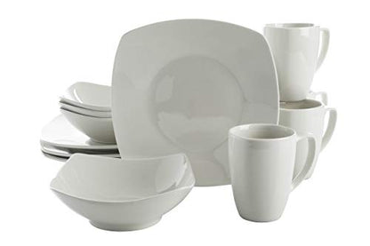 Gibson Home Amelia Court Porcelain Chip and Scratch Resistant Dinnerware set, Service for 4 (12pcs), White (Soft Square) - color: White (Amelia Court)