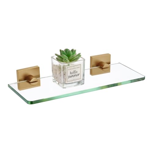KOKOSIRI Glass Shelf Bathroom Hardware Kitchen Rack 12-Inch Floating Wall Shelves for Living Room, Shower Storage Champagne Bronze Steel B1107CPG-L12 - color: Champagne Bronze, size: 12-Inch