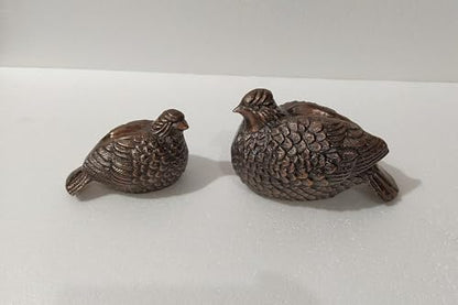 Elegant Decorative Metal Quail Partridge Pheasant Set of 2 Bird Statues with Antique Copper Finish Ideal for Home, Office, and Restaurant Decoration