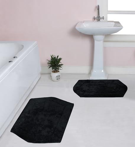 Home Weavers 100% Cotton Tufted Waterford Collection, Extra Soft and Absorbent Bath Rugs, Machine Washable Bath Mats for Bathroom, 2 Piece Set(M+L), Black - color: Black, size: 2 Piece Set(M+L)