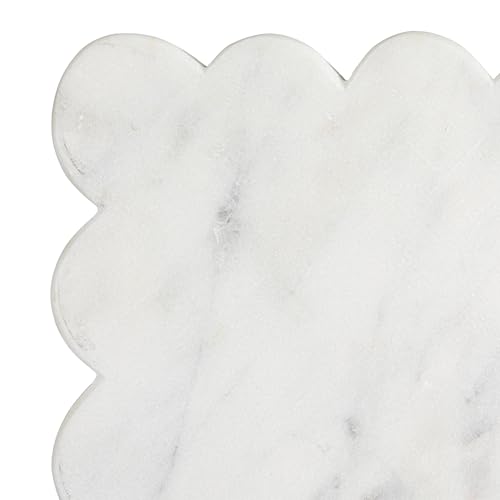 Creative Co-Op Marble Cheese Board with Scalloped Edge, White