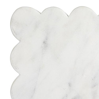 Creative Co-Op Marble Cheese Board with Scalloped Edge, White