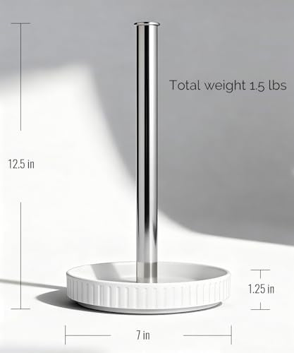 Paper Towel Holder, Ceramic Heavy Plate Base Wobble-Free, Roll Stand-Silver | Effortless Cleaning and Easy to Assemble, Super Large for Triple Rolls, High End Looking as a Good Gift for Kitchen Island - color: Silver