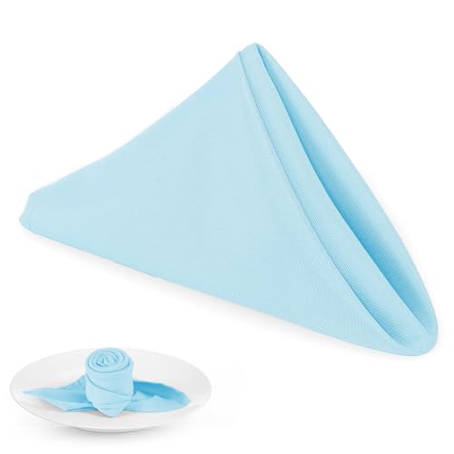 PLOYMONO Baby Blue Cloth Napkins - 8 Pack 17"x17" Polyester Dinner Napkins | Heavy Duty 180 GSM Cloth Napkins with Hemmed Edges - Great for Restaurants, Weddings, Parties, Banquets Dinner - color: Baby Blue