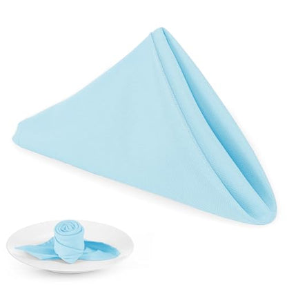 PLOYMONO Baby Blue Cloth Napkins - 8 Pack 17"x17" Polyester Dinner Napkins | Heavy Duty 180 GSM Cloth Napkins with Hemmed Edges - Great for Restaurants, Weddings, Parties, Banquets Dinner - color: Baby Blue