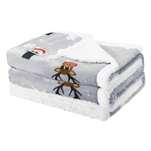 Catalonia Christmas Sherpa Throw Blanket, Xmas Theme Throws, Plush Fleece Couch Blanket |Super Soft, Comfy, Cozy, Fluffy, Warm | 50x60 inch, Ugly - color: Santa Deer Grey, size: 50"x60"