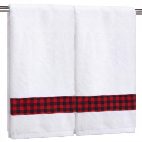 2 Pcs Farmhouse Hand Towels with Red and Black Buffalo Checkedge for Bathroom 100% Cotton Guest Fingertip Towel 29.5" x 13.8" Rustic White Hand Towels Decor for Bathroom Kitchen Hotel - color: Red and Black Buffalo Check