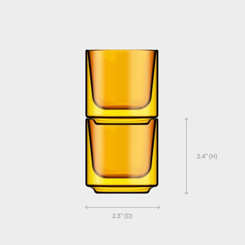 Terra Kaffe Marigold Picco Espresso Glasses - 3 oz, Set of 2 | Double-walled borosilicate thermal insulated stackable coffee cups, heat-resistant clear glassware - color: Marigold, size: 3 Ounces