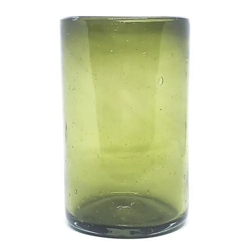 Solid Olive Green 14 oz Drinking Glasses (set of 6), Recycled Glass, Lead-free, Toxin-Free (14oz Drinking) - color: Olive Green, size: 14 oz