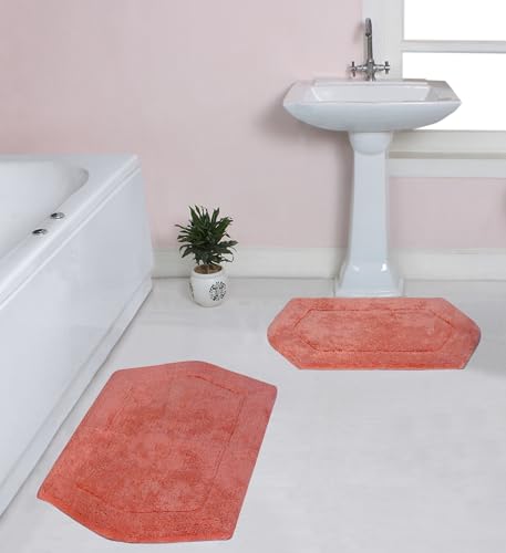 Home Weavers 100% Cotton Tufted Waterford Collection, Extra Soft and Absorbent Bath Rugs, Machine Washable Bath Mats for Bathroom, 2 Piece Set(M+L), Coral - color: Coral, size: 2 Piece Set(M+L)