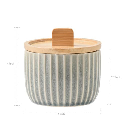 Salt Cellar Keeper with Bamboo Lid, 14oz Big Capacity Ceramic Sugar Bowls Pepper Box, Crackle Glaze Seasoning Container Condiment Pot for Kitchen (Grey Color) - color: Gray
