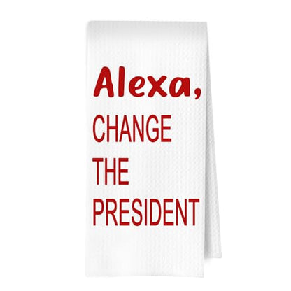 Funny Political Kitchen Towels - Funny Decorative Waffle Dish Towels, Change The President Hand Tea Towel, 16x24 Inches - Red - color: Red