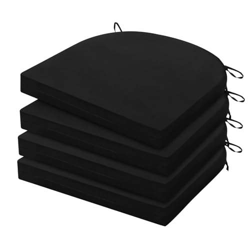 HARBOREST Outdoor Chair Cushions Set of 4, Water Resistant Patio Chair Cushions with Ties, Outdoor Seat Cushions for Patio Furniture, 17"x16"x2", Black - color: Black, size: 17"x16"x2" (4 Pack)
