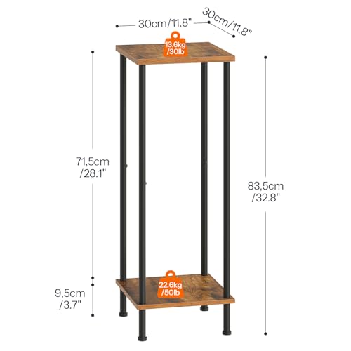 HOOBRO Plant Stand Indoor, 2 Tier 32.8" Tall Small Plant Shelf for Small Space, Square Potted Holder Rack, Modern Flower Stand for Living Room Balcony Garden, Rustic Brown and Black BF14HJ01