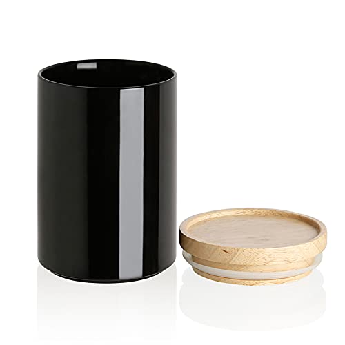 Sweejar Kitchen Canisters Ceramic Food Storage Jar, Stackable Containers with Airtight Seal Wooden Lid for Serving Coffee Bean, Flour, Tea, Cookies and More - 58 Fl Oz(Black) - color: Black, size: 58 Fl Oz (5.2"x7.8")
