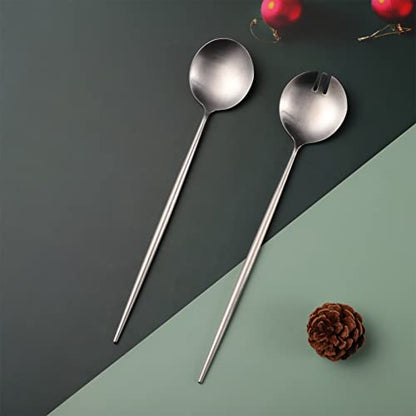 Salad Servers,Spoon and Fork Set 11.41 inch,18/10 Stainless Steel Salad Serving Titanium Plating (Black) - color: Black