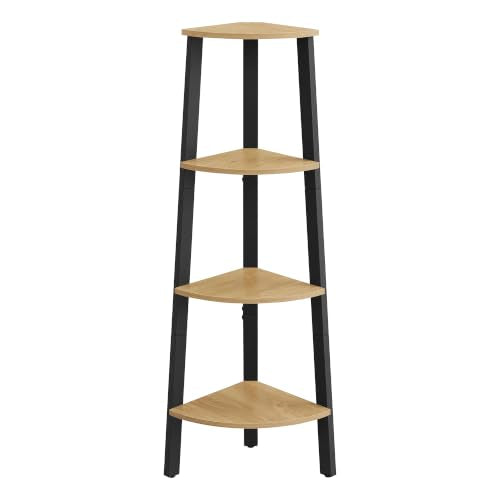 VASAGLE Corner Shelf Stand, 4-Tier Corner Bookshelf, Modern Basic Ladder Shelf, Plant Stand for Living Room, Office, Kitchen, Straw Yellow and Matte Black ULLS034YB01S - color: Straw Yellow + Matte Black, size: 4 Tiers (13.1"D x 13.1"W), style: Particlebo