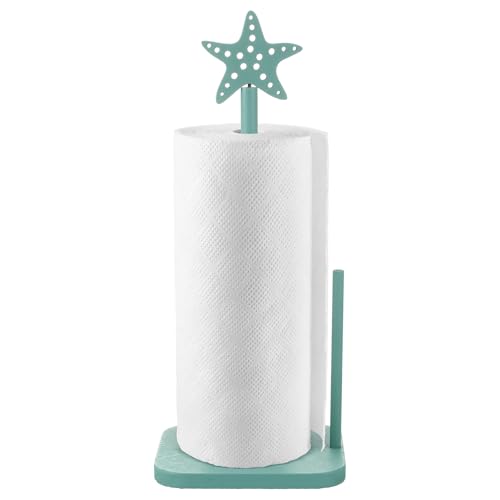 Leinuosen Beach Starfish Paper Towel Holder Rustic Beach Coastal Wooden Paper Towel Holder Turquoise Blue Nautical Ocean Bathroom Accessories Kitchen Roll Stand Organizer Apartment Housewarming Gift - style: Grey Green starfish