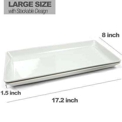 Czlizdyt Long Melamine Serving Platter, 17.3x8x1.5 inch, White | Rectangle Serving Trays for Party, Long Serving Platters Plates for Appetizer, Charcuterie, Bread, Fruit, Dessert, Set of 2