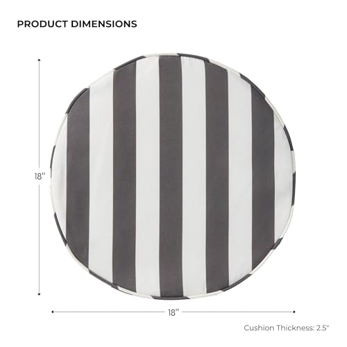 Set of 2 Outdoor 18 inch Round Patio Dining Chair Pads – Comfortable Fiber-Filled Seat Cushions with Ties, Reversible Polyester Fabric, Canopy Stripe Gray - color: Canopy Stripe Gray