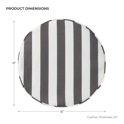 Set of 2 Outdoor 18 inch Round Patio Dining Chair Pads – Comfortable Fiber-Filled Seat Cushions with Ties, Reversible Polyester Fabric, Canopy Stripe Gray - color: Canopy Stripe Gray