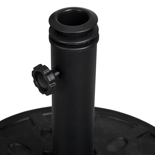 Backyard Expressions 20 lb Round Patio Umbrella Base – Heavy Duty Resin-Coated Calcium Carbonate Stand with Adjustable Pole Adapters Fits 1.5"–2" Poles, Weather-Resistant, Black Finish - color: Black 20 Lb