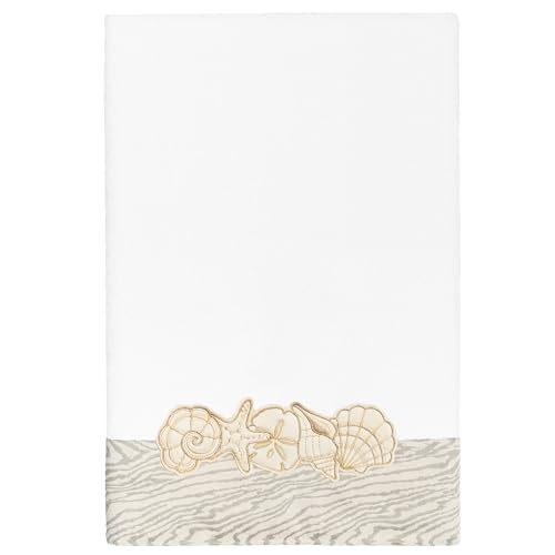 Seaside 4-Piece Luxury Towel Set, Sparkling Seashell Applique, Plush Turkish Cotton, Durable & Quick Dry, Nautical Bath Ensemble, 2 Bath 2 Hand Towels, White - color: White, size: 2 Pcs Bath 2 Pcs Hand Towel
