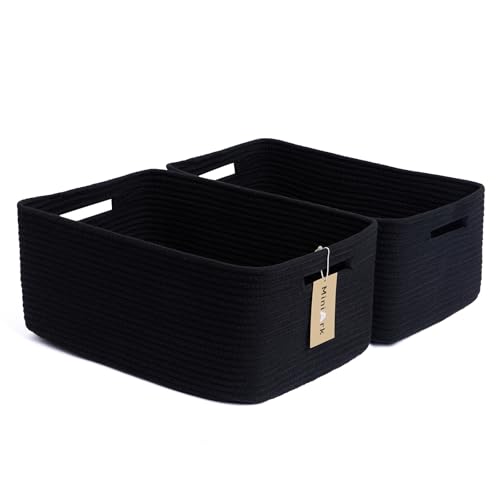 MiniArk Large Storage Baskets for Shelves, 17 x 13 x 7.5” Closet Organizers Bins for Clothes Blanket Towels, Baby Nursery, Toy Baskets Box, Woven Rope Baskets, 2 Packs Black - color: Black, size: 2pcs-L17×W13×H7.5"