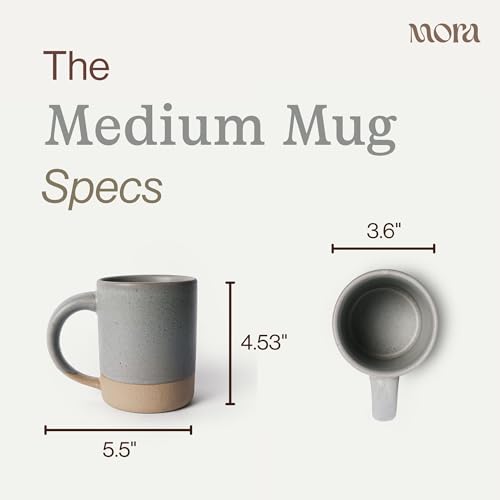 Mora Medium Mugs Set of 4, 16oz Ceramic Pottery Latte Mugs/Coffee Cups - Microwave and Dishwasher Safe - Peppercorn