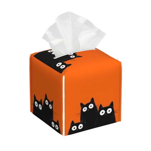 Black Cat Tissue Box Cover Square,Cute Cat Tissue Box Holder Waterproof Leather Facial Paper Organizer Dispenser for Bathroom Home Car Kitchen Nightstand Vanity Desk Decoration - color: Black Cat
