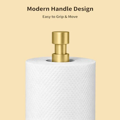 3.9lbs Heavy Duty Paper Towel Holder Countertop Weighted Base Gold | Stainles Steel,Modern Standing Countertop Dispenser for Kitchen,Easy One-Handed Tear - color: Gold
