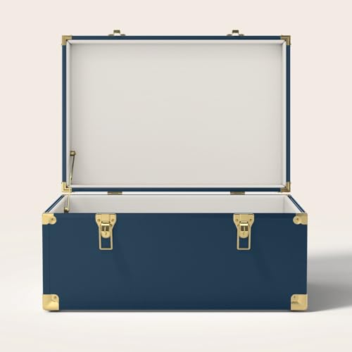 Momento Large Wedding Keepsake Trunk - Personalized Memory Box - Extra Storage for Wedding Mementos - Handcrafted in USA - Metal and Plywood Construction - Large Size 24" (Navy/Cream Dots) - color: Navy/Cream Dots, size: Large (24")