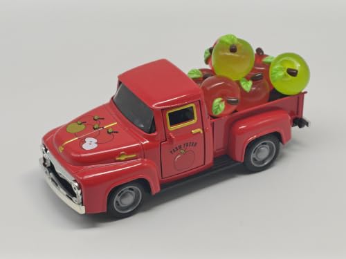 Easter Truck Decorations Set - Vintage Farmhouse Metal Truck with 3 Easter Eggs and 3 Resin Bunny Figurines, Spring Farm Pickup Decor for Table Tiered Tray Home Kitchen Office Gifts (Apple-Red) - color: Apple-red