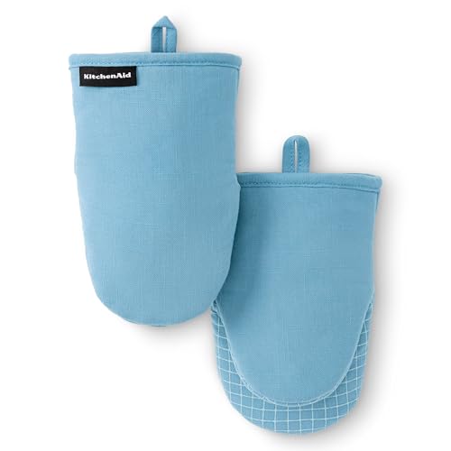 KITCHENAID Gourmet Series Gridlines Mini Oven Mitts 2-Pack Set, Heat Resistant up to 600°F, Soft Silicone Grip, Magnetic Cuff, Blue Velvet, 5.5"x9" - color: Blue Velvet