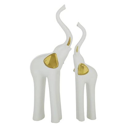 Deco 79 Porcelain Ceramic Sculpture, Set of 2 Sculpture 4"W, 14"H, Gold | Decorative Elephant Animals Home Decor Statues Statue Figurine - size: Set of 2 4"W, 14"H