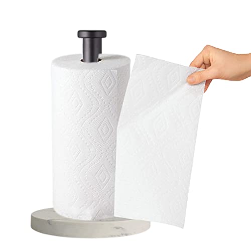 Paper Towel Holder Countertop, Standing Paper Towel Roll Holder for Kitchen Bathroom, with Weighted Marble Base for One-Handed Operation (Black), Black Paper Towel Holder, Marble - color: Black-dd