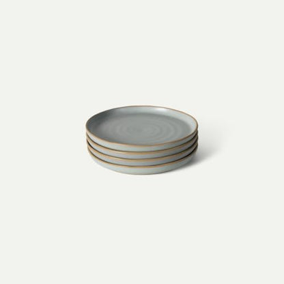 MORA Medium Plates Set of 4, 8.5 inch Ceramic Pottery Salad Plates - Microwave, Oven and Dishwasher Safe - Mist - color: Mist